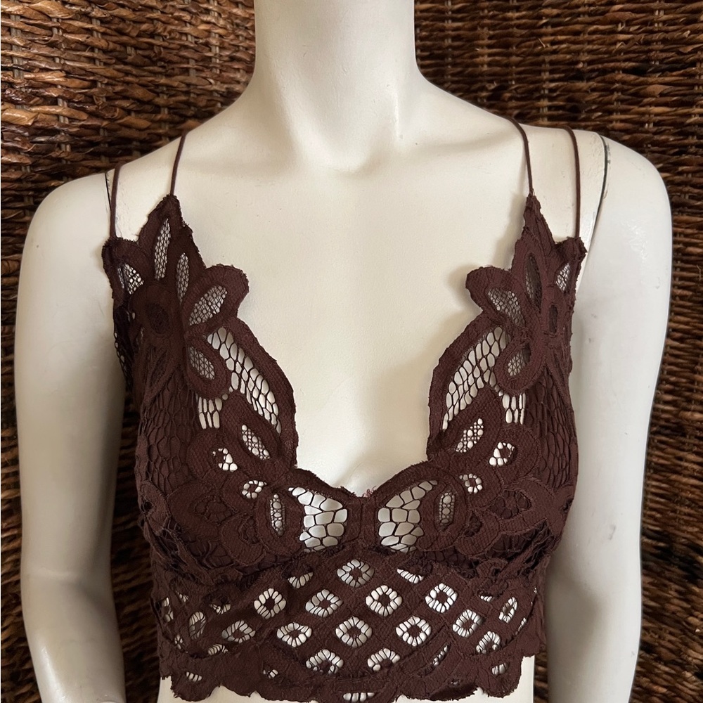 Free People Adella Brown Floral Lace Bralette